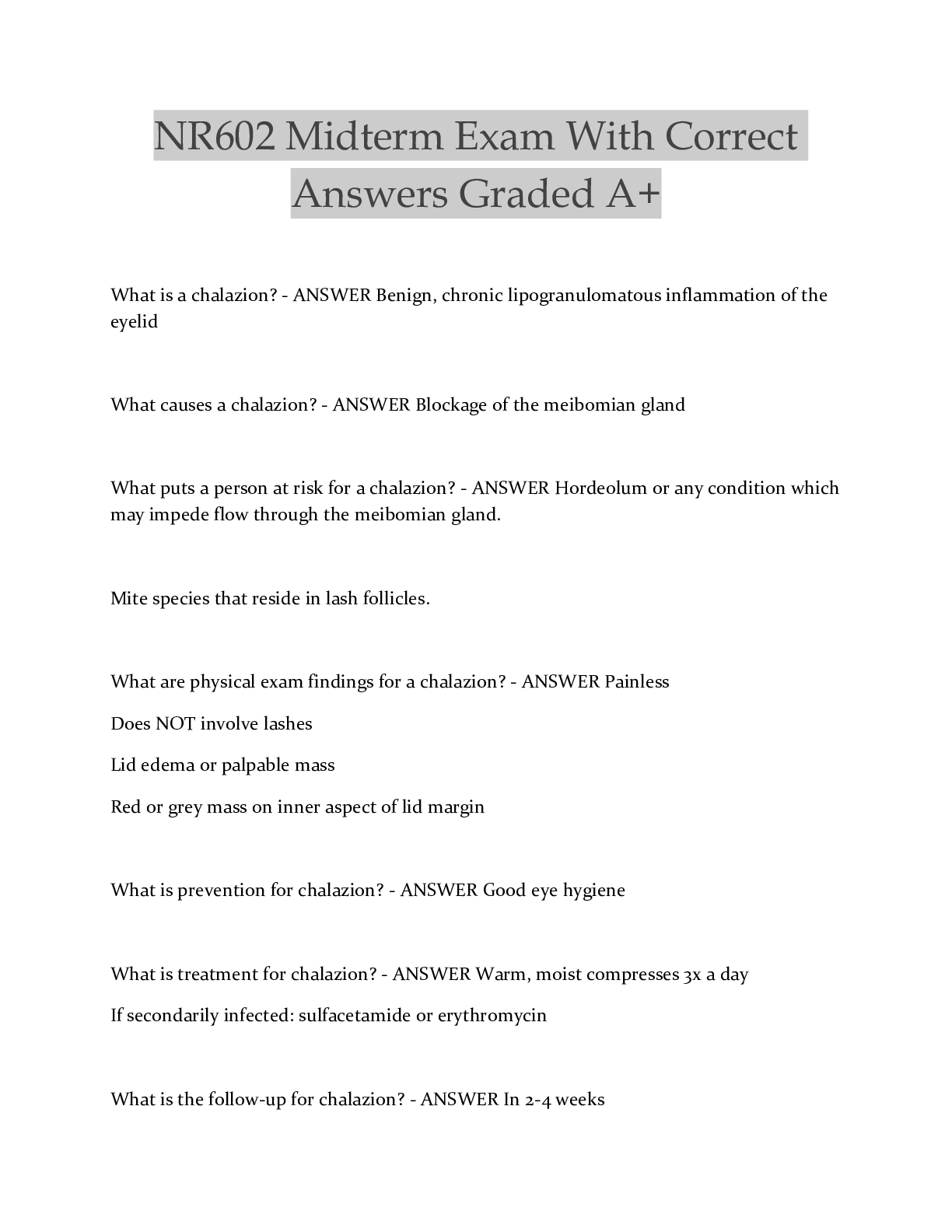 Preview image for NR602 Midterm Exam With Correct Answers Graded A+